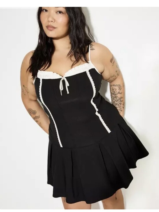 torrid Dresses & Skirts - Torrid - Lovesick - Black Mini Dress with Cream Lace Trim and Tie